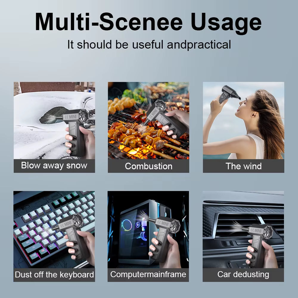 Electric Air Duster Blowing Snow Turbo Jet Fan Car Fan 5 Outlet Nozzles Cleaning Blower Tool 130000RPM Portable Type-C Charging
