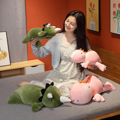 Cute Dinosaur Weighted Plush Toy Cartoon Game Character Pink Green Dinosaur Soft Stuffed Pillow for Kid Christmas Birthday Gift