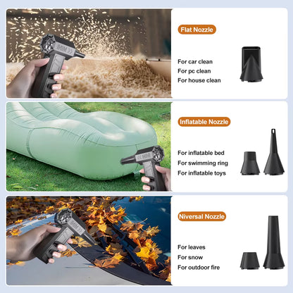 Electric Air Duster Blowing Snow Turbo Jet Fan Car Fan 5 Outlet Nozzles Cleaning Blower Tool 130000RPM Portable Type-C Charging