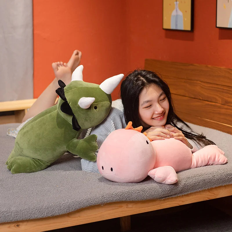 Cute Dinosaur Weighted Plush Toy Cartoon Game Character Pink Green Dinosaur Soft Stuffed Pillow for Kid Christmas Birthday Gift